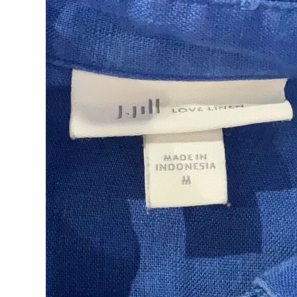 J. Jill LOVE LINEN Cobalt Blue 3/4 Sleeve Half Button Maxi Shirt Dress Pockets M - Picture 7 of 9